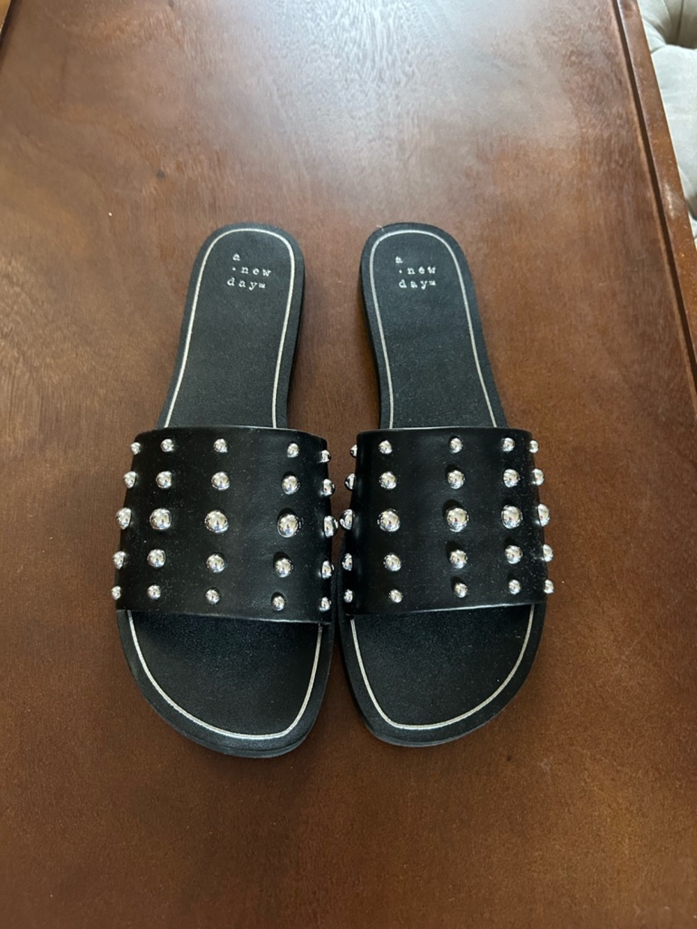 a new day Black Crystal-Stud Slide Sandals